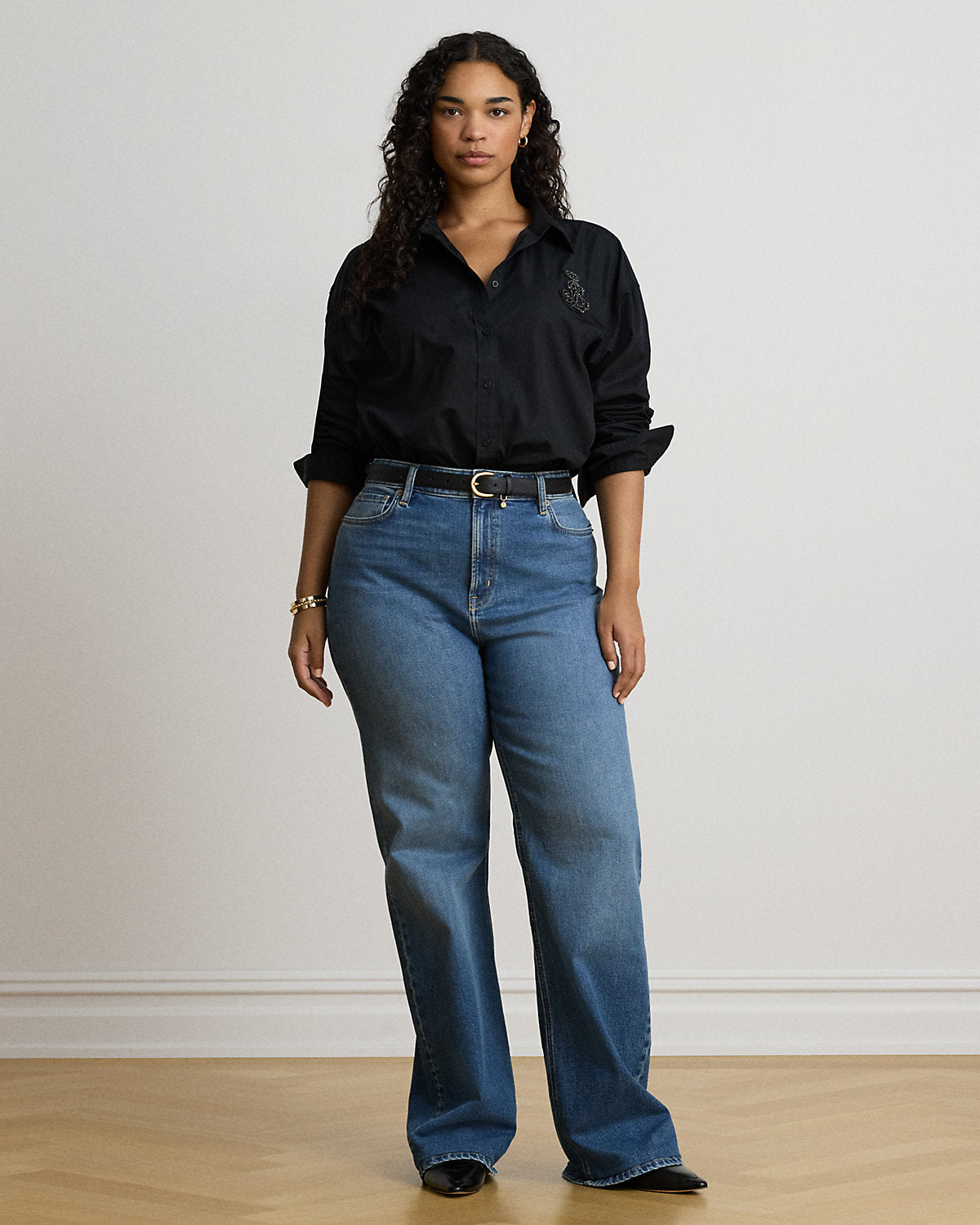 Relaxed Fit Rhinestone-Bullion Shirt