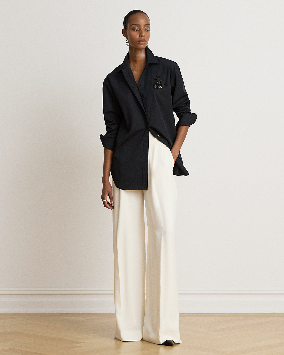 Relaxed Fit Rhinestone-Bullion Shirt