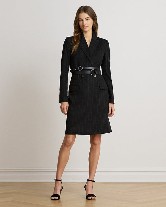 Striped Double-Breasted Wool-Blend Dress