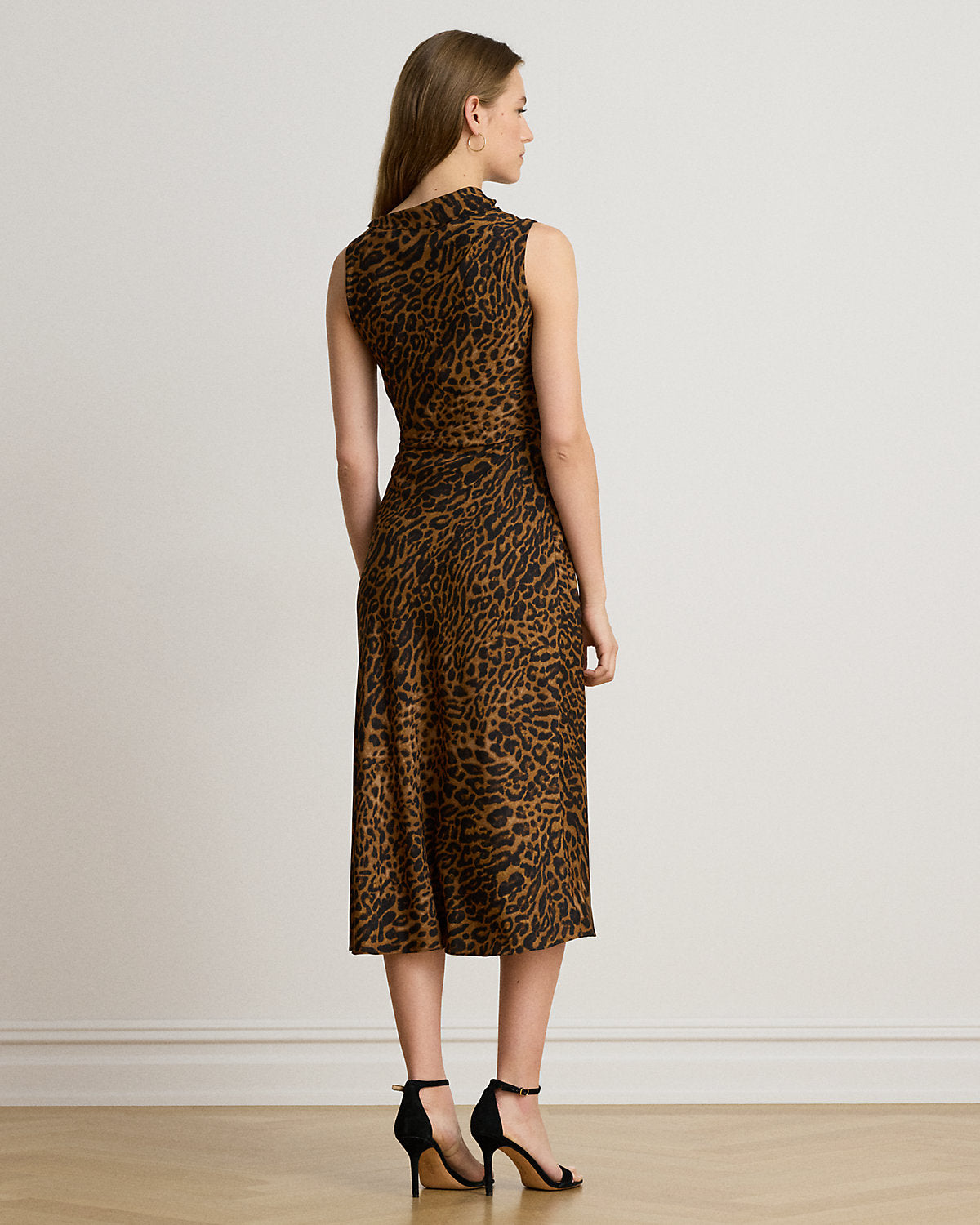 Ocelot-Print Pleated Crepe Dress
