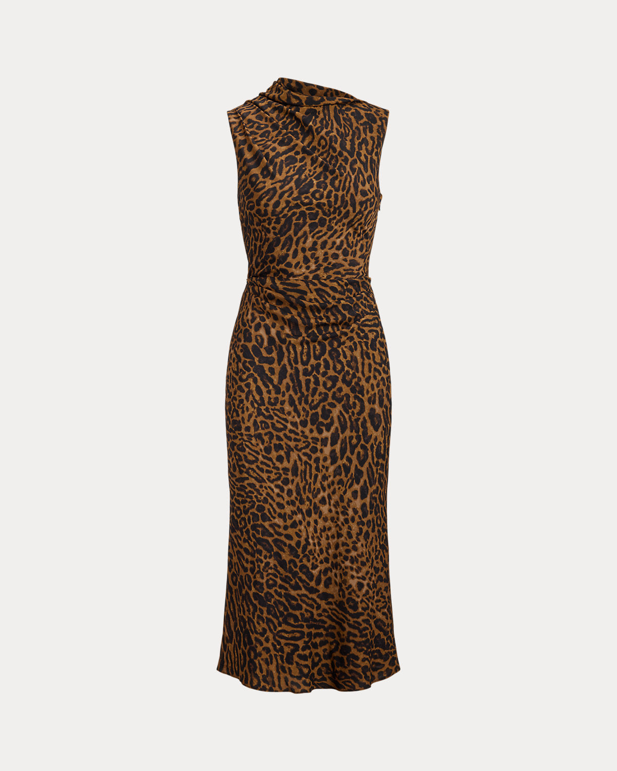 Ocelot-Print Pleated Crepe Dress