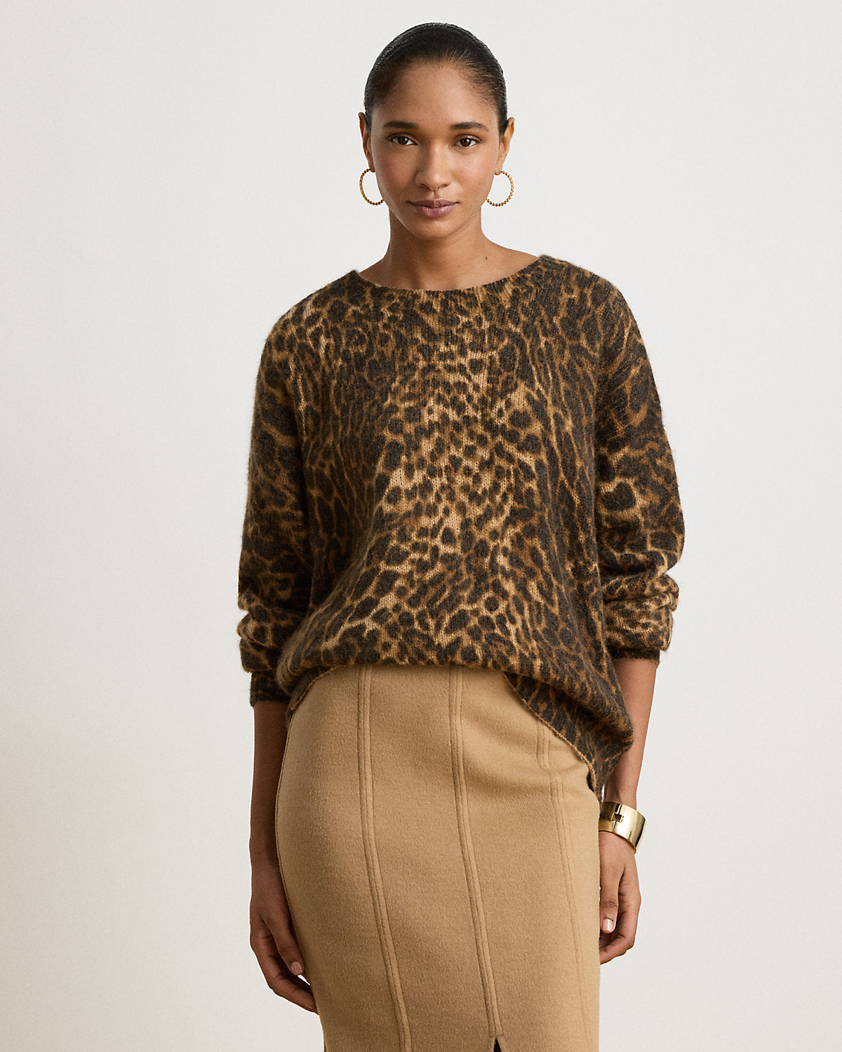 Ocelot-Print Crewneck Sweater