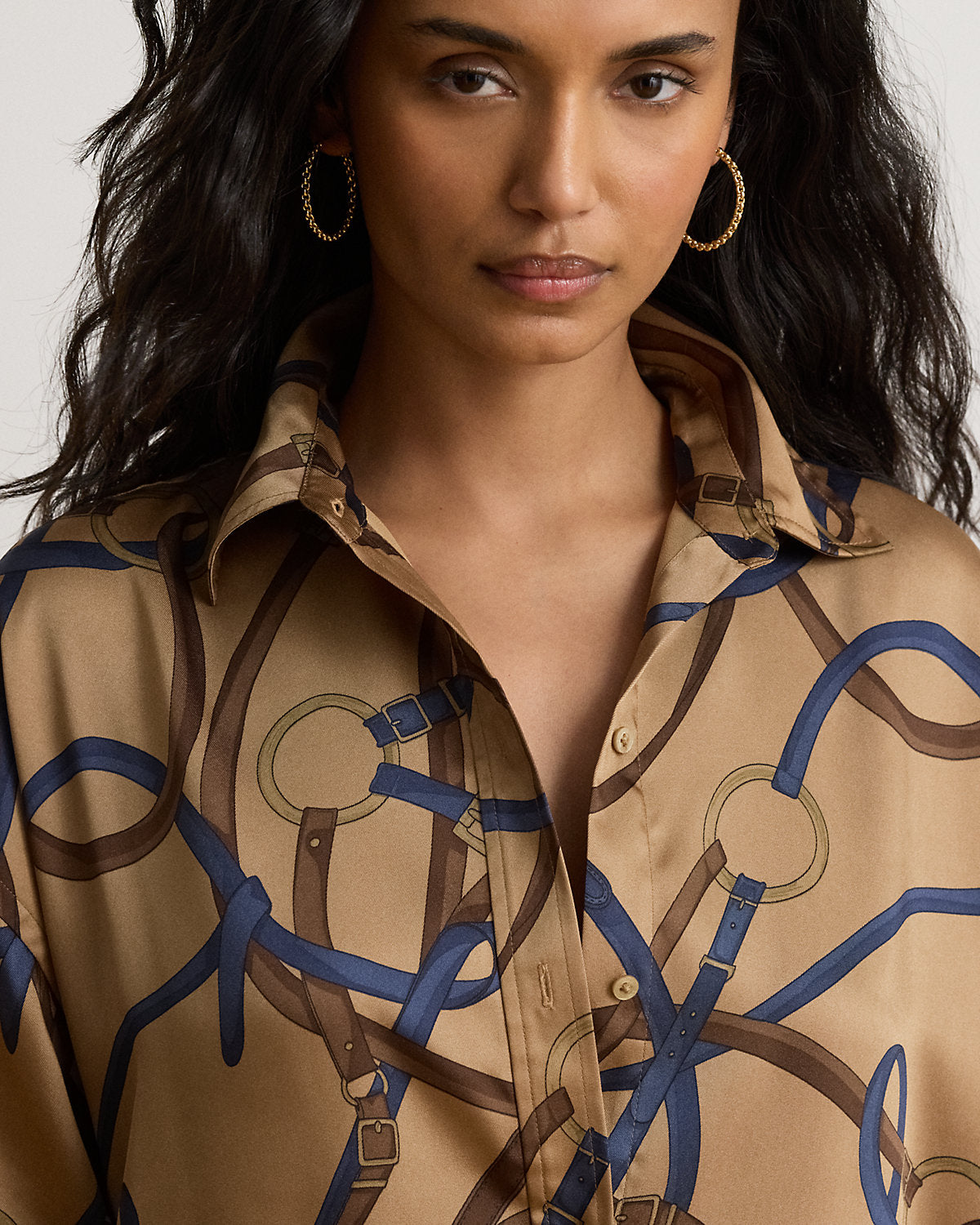 Belting-Print Twill Midi Shirtdress