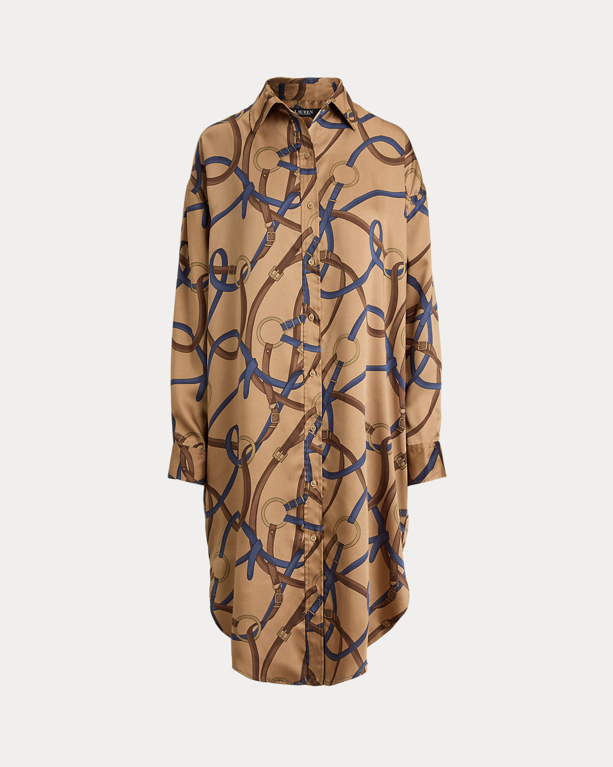 Belting-Print Twill Midi Shirtdress