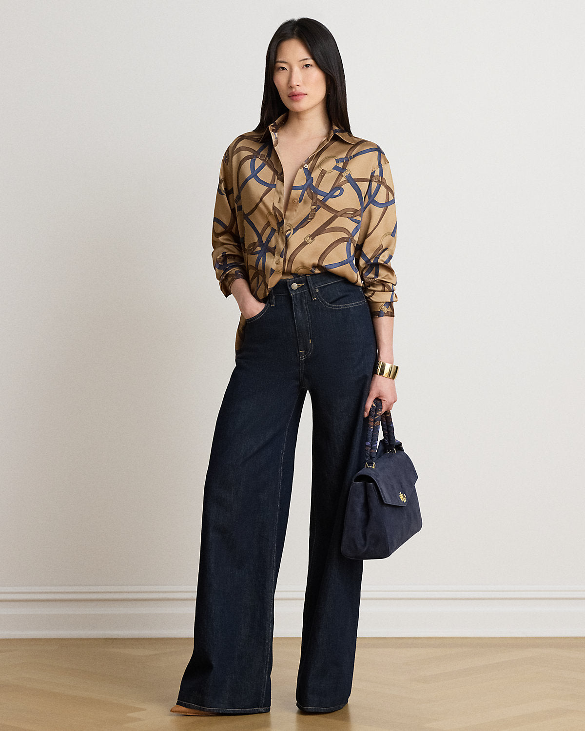 Relaxed Fit Belting-Print Twill Shirt