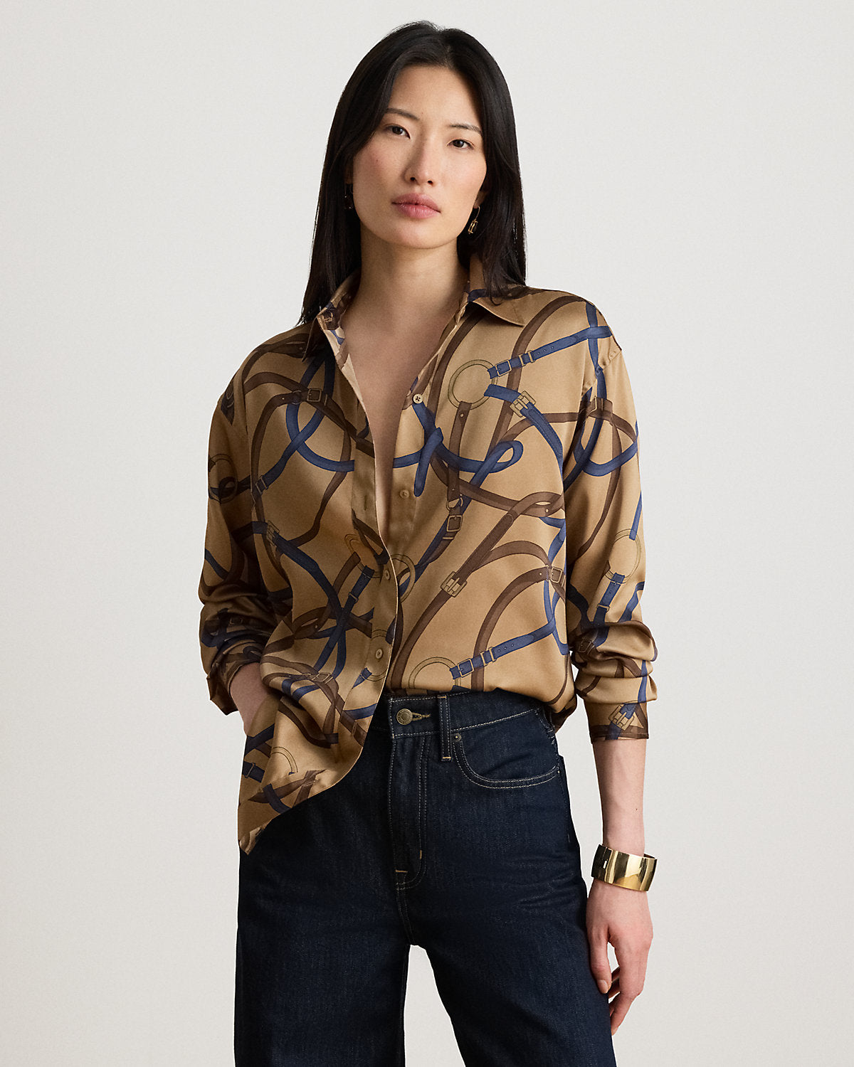 Relaxed Fit Belting-Print Twill Shirt
