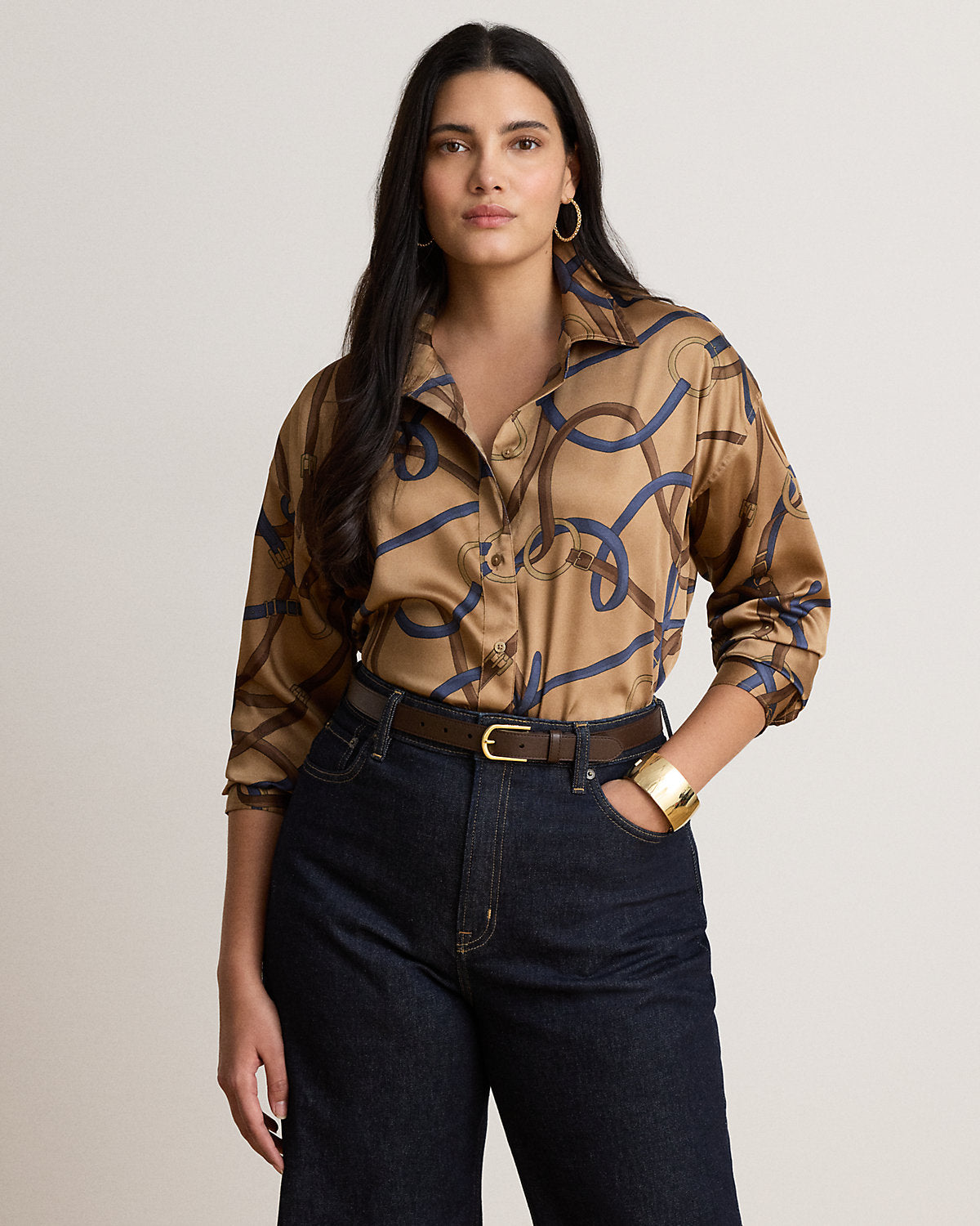 Relaxed Fit Belting-Print Twill Shirt