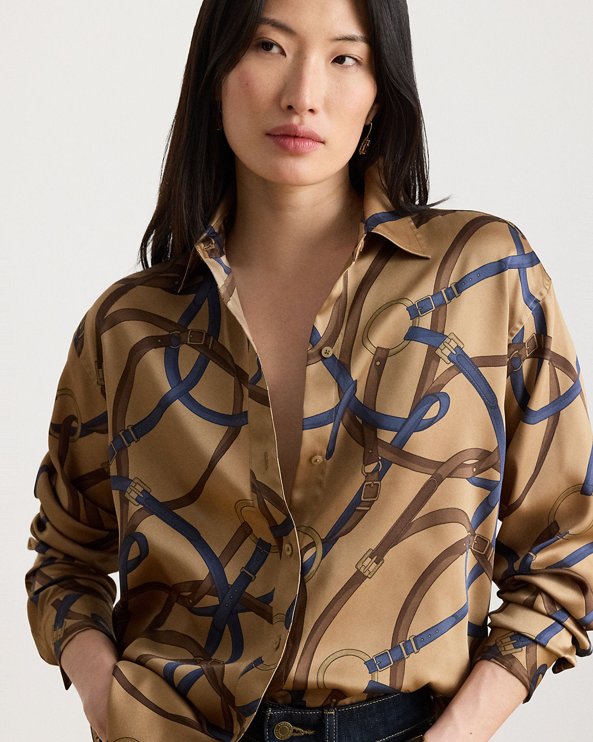 Relaxed Fit Belting-Print Twill Shirt