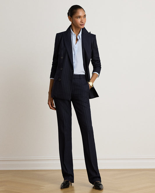 Pinstripe Wool-Blend Twill Straight Pant