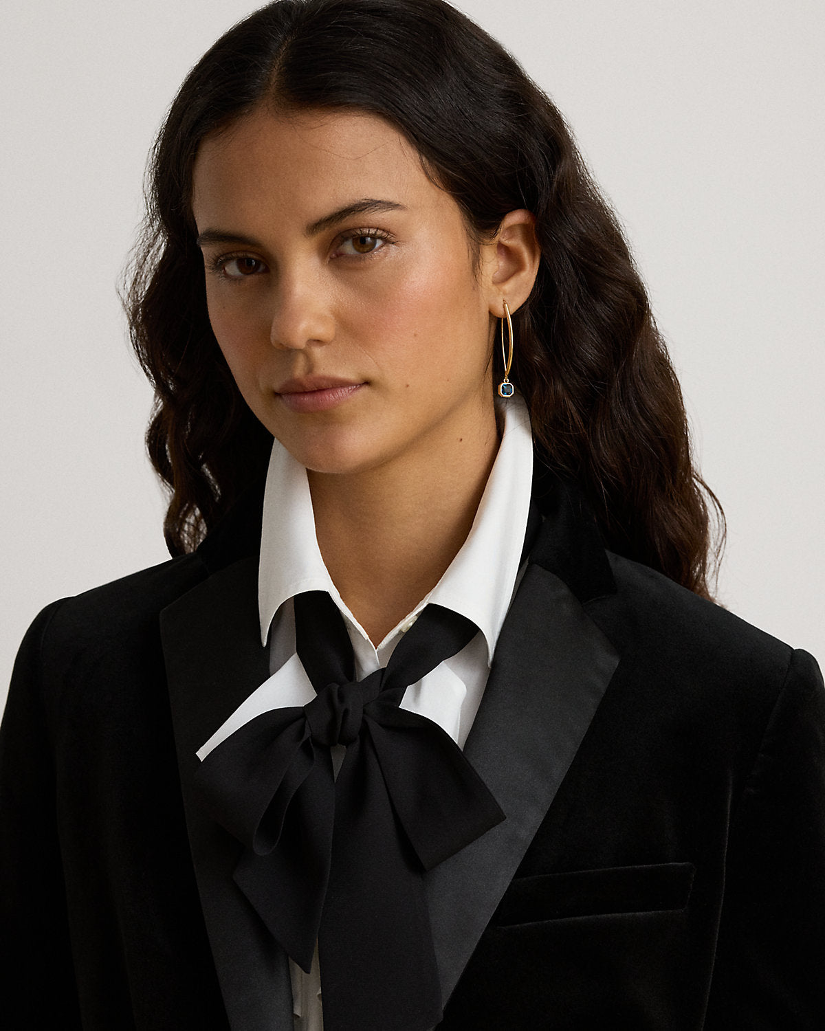 Satin-Trim Stretch Velvet Blazer