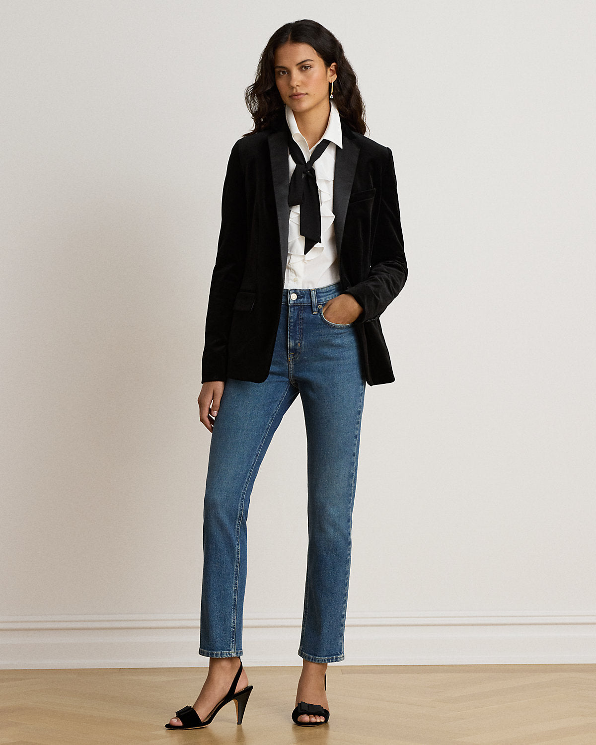 Satin-Trim Stretch Velvet Blazer
