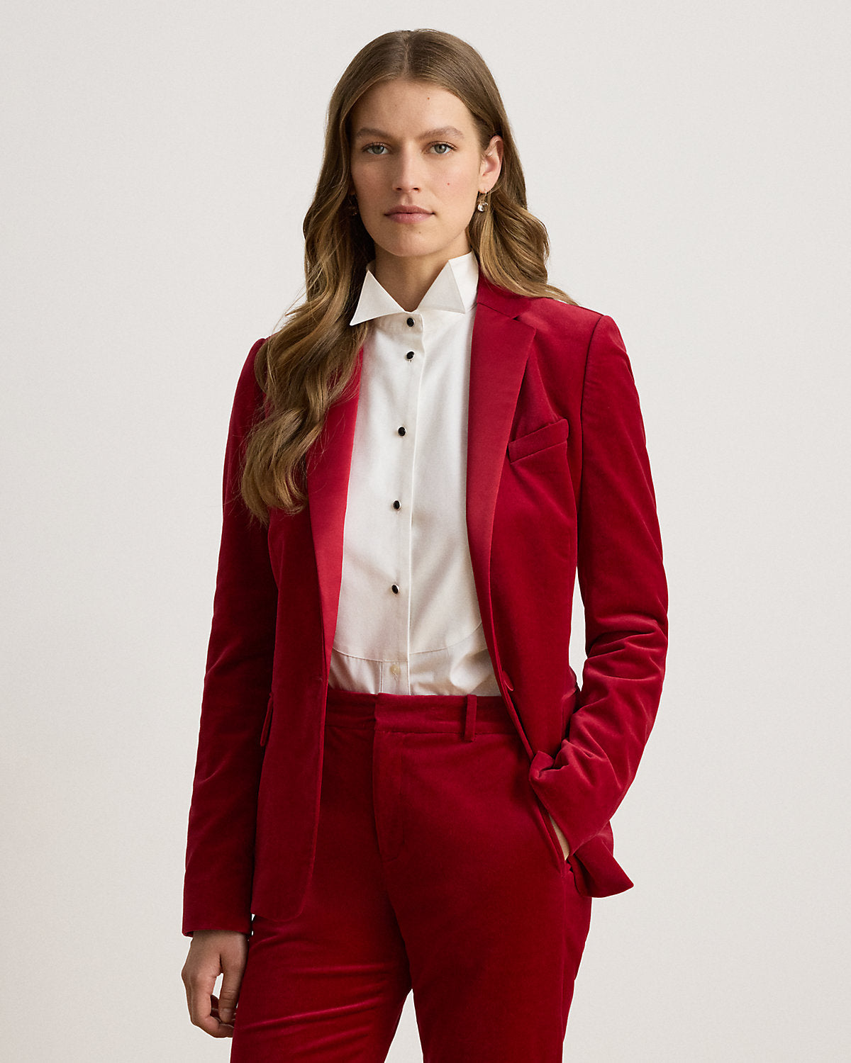 Satin-Trim Stretch Velvet Blazer
