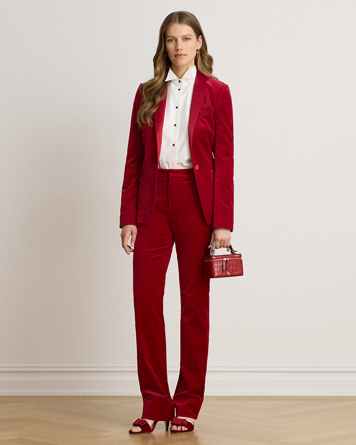 Satin-Trim Stretch Velvet Blazer