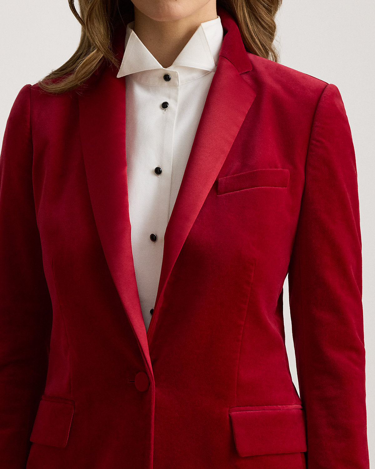 Satin-Trim Stretch Velvet Blazer