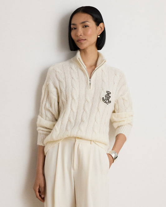 Cable Funnelneck Quarter-Zip Sweater