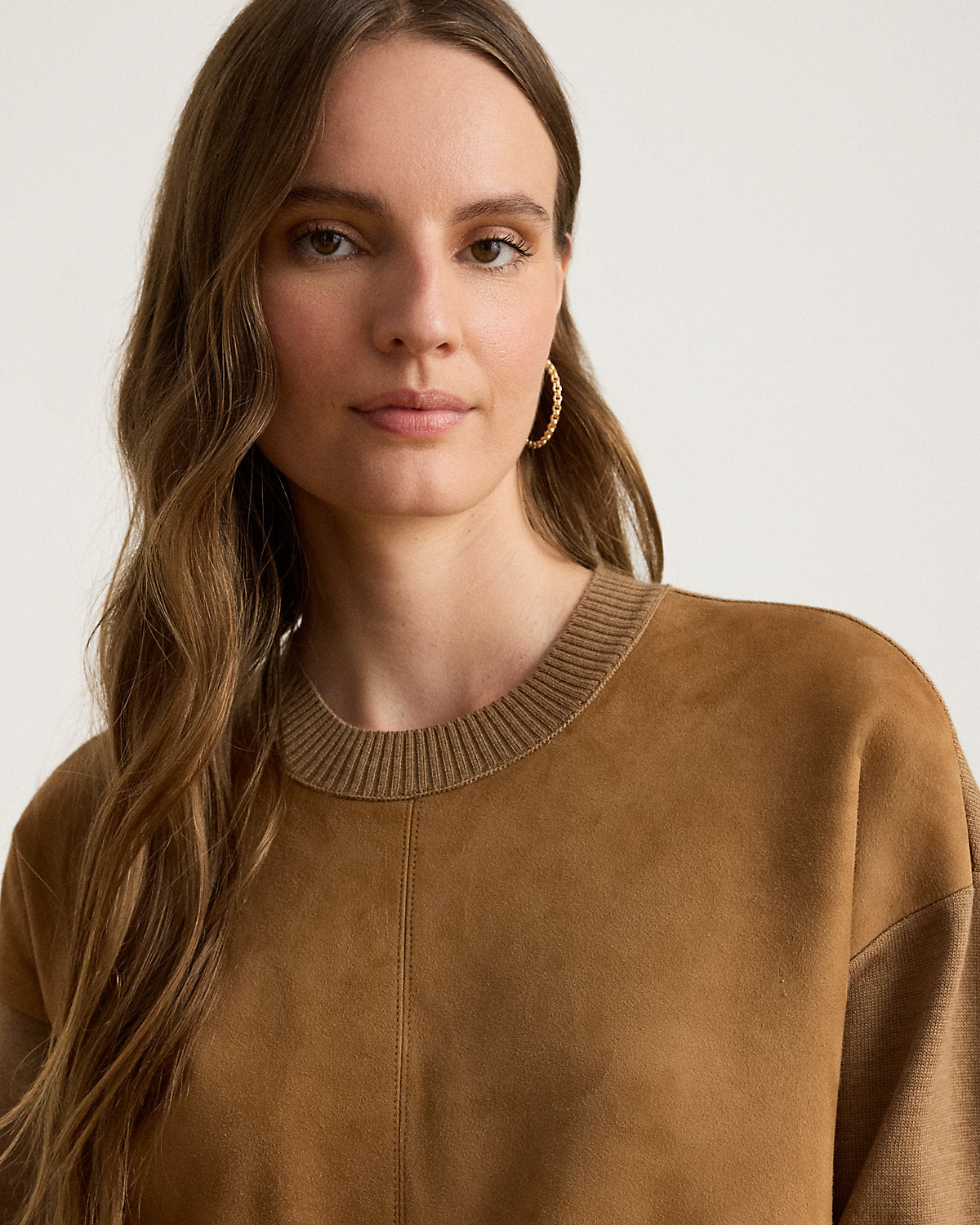 Goat-Suede & Wool Crewneck Sweater Dress