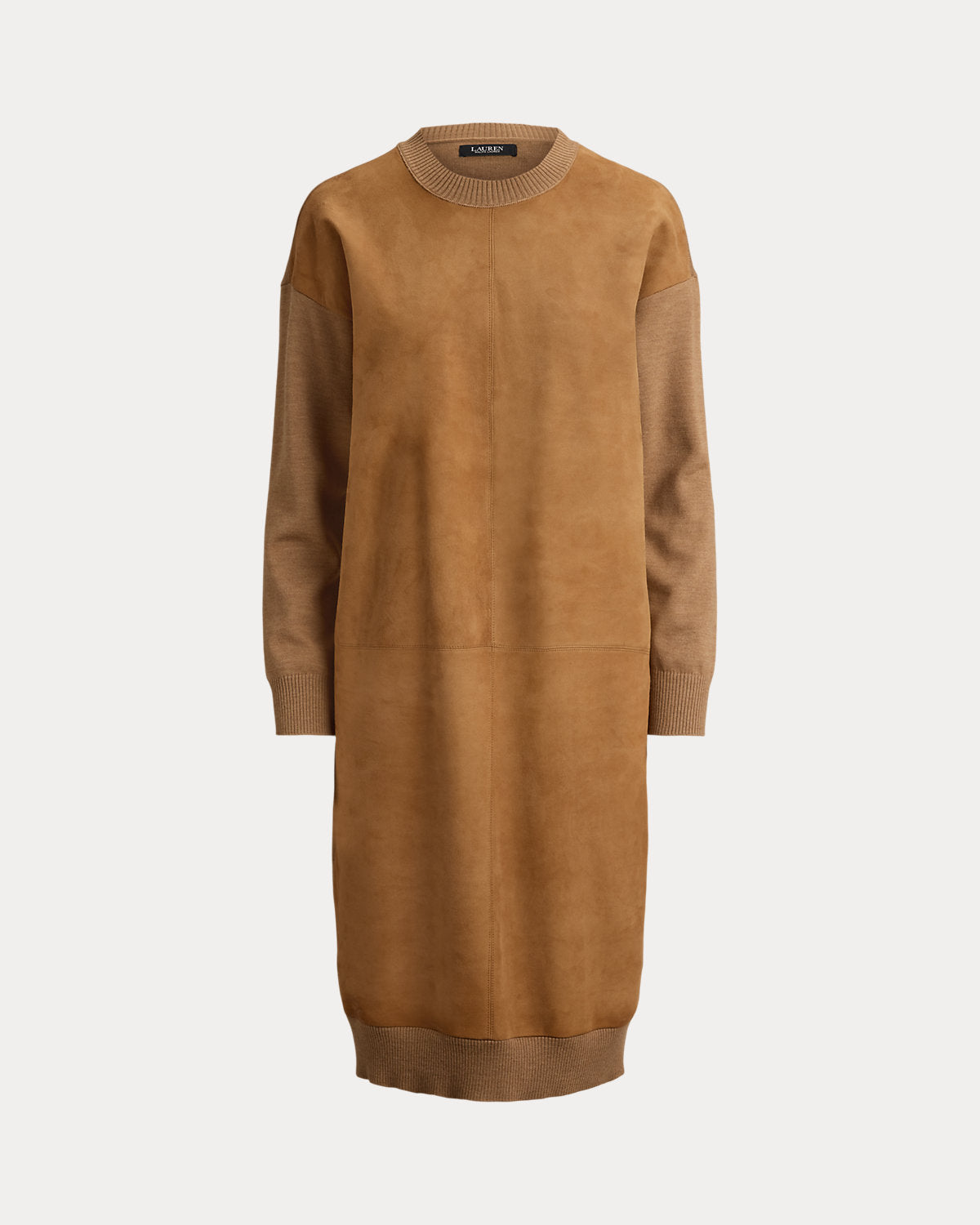 Goat-Suede & Wool Crewneck Sweater Dress