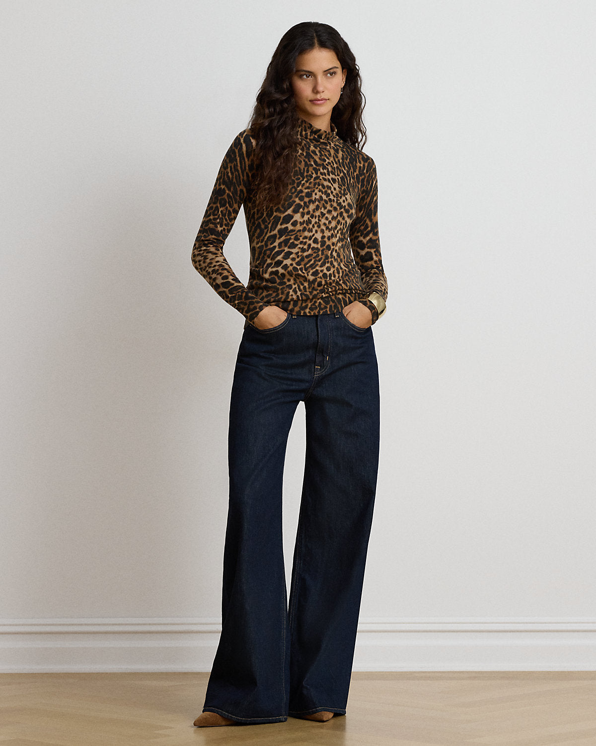 Ocelot-Print Mockneck Sweater