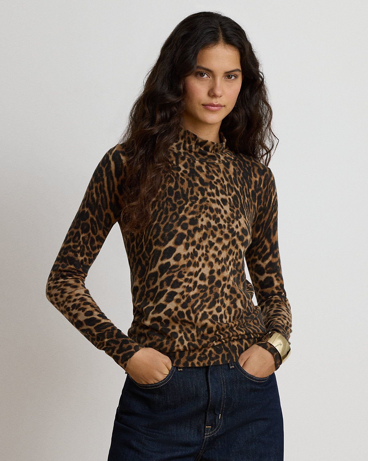 Ocelot-Print Mockneck Sweater