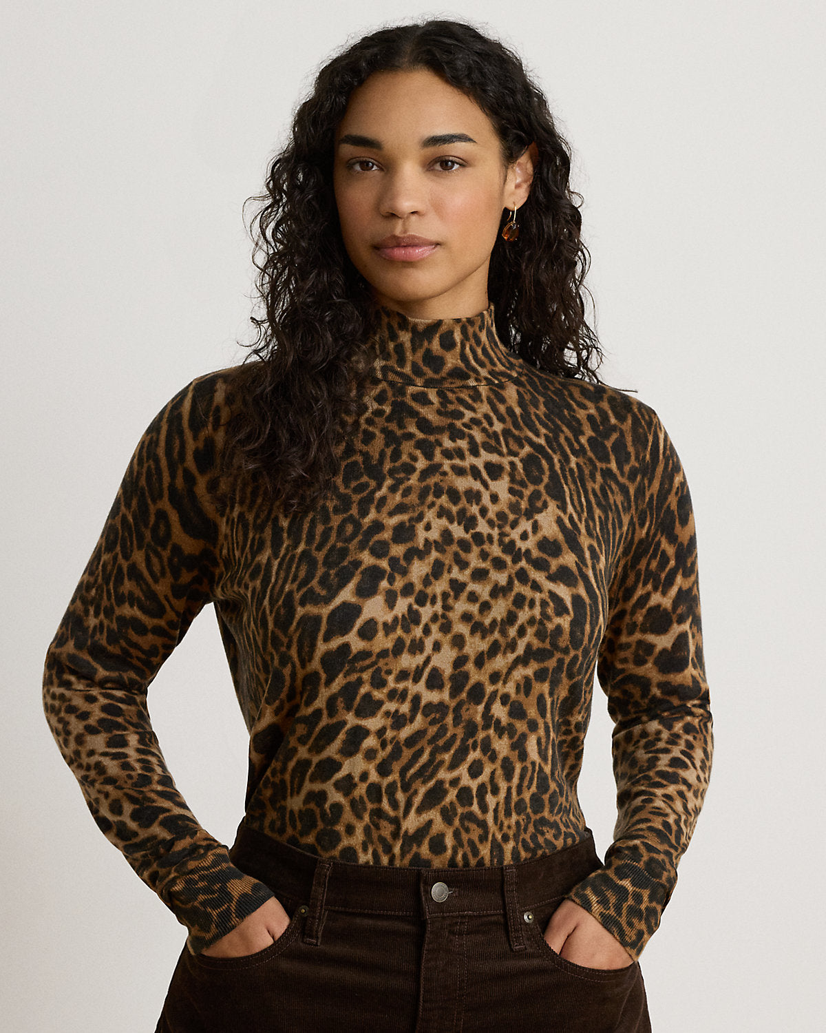 Ocelot-Print Mockneck Sweater