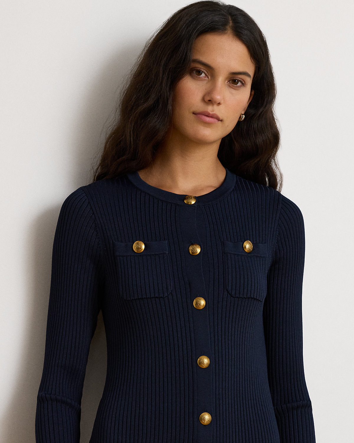 Button-Trim Rib-Knit Sweater Dress