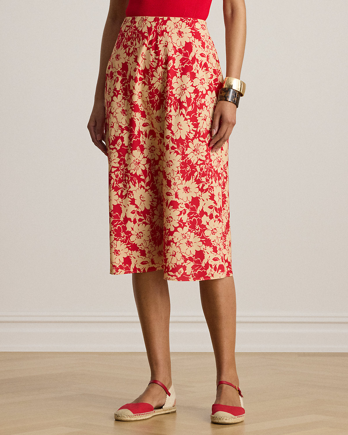 Floral Crepe Midi Skirt