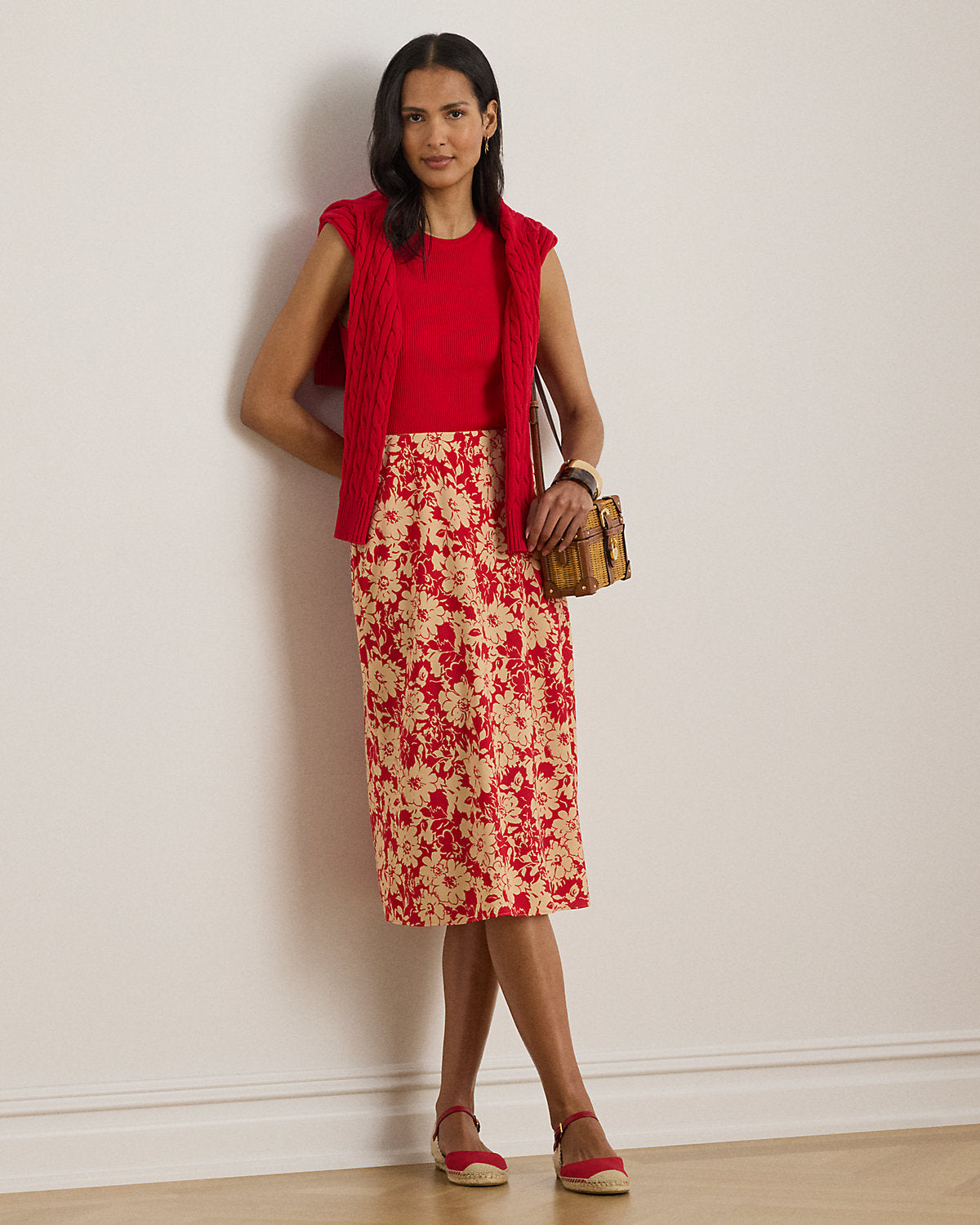 Floral Crepe Midi Skirt