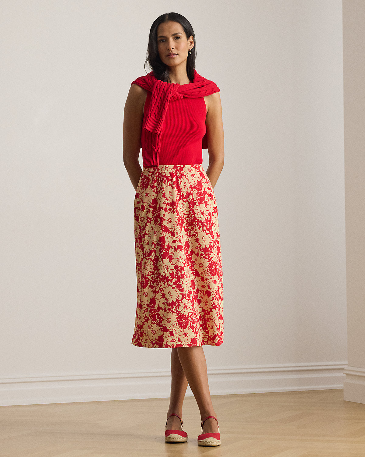 Floral Crepe Midi Skirt