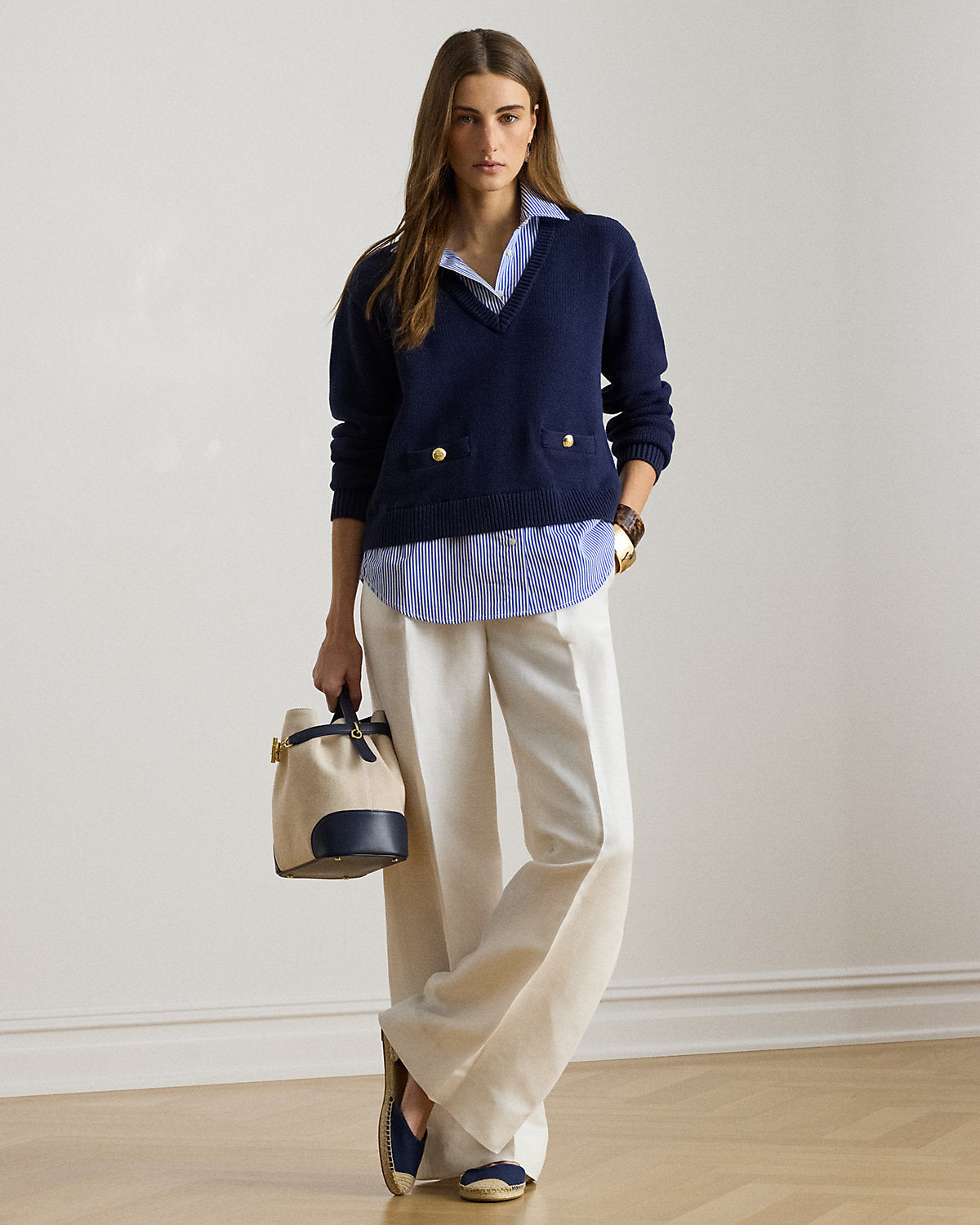 Layered Button-Trim Cotton Sweater