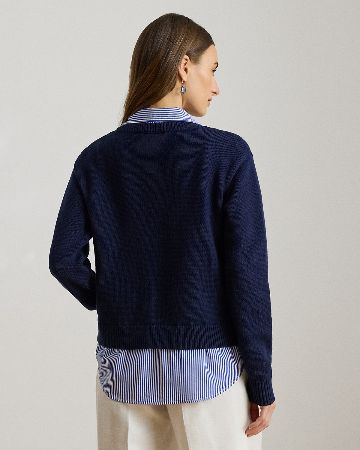 Layered Button-Trim Cotton Sweater