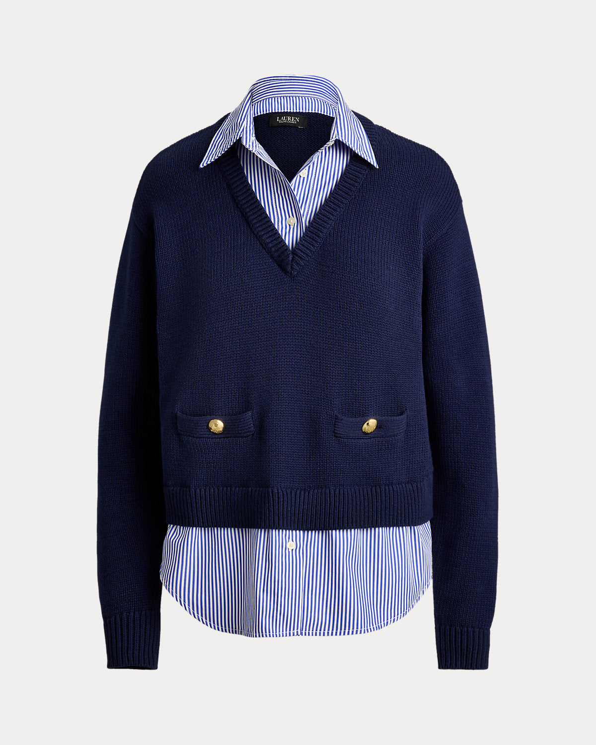 Layered Button-Trim Cotton Sweater