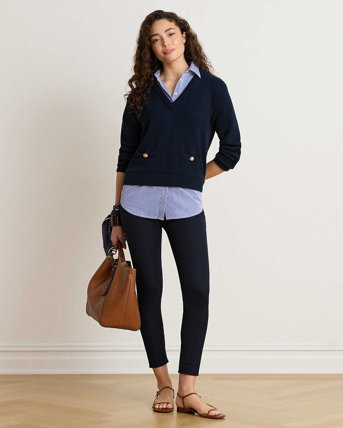 Layered Button-Trim Cotton Sweater