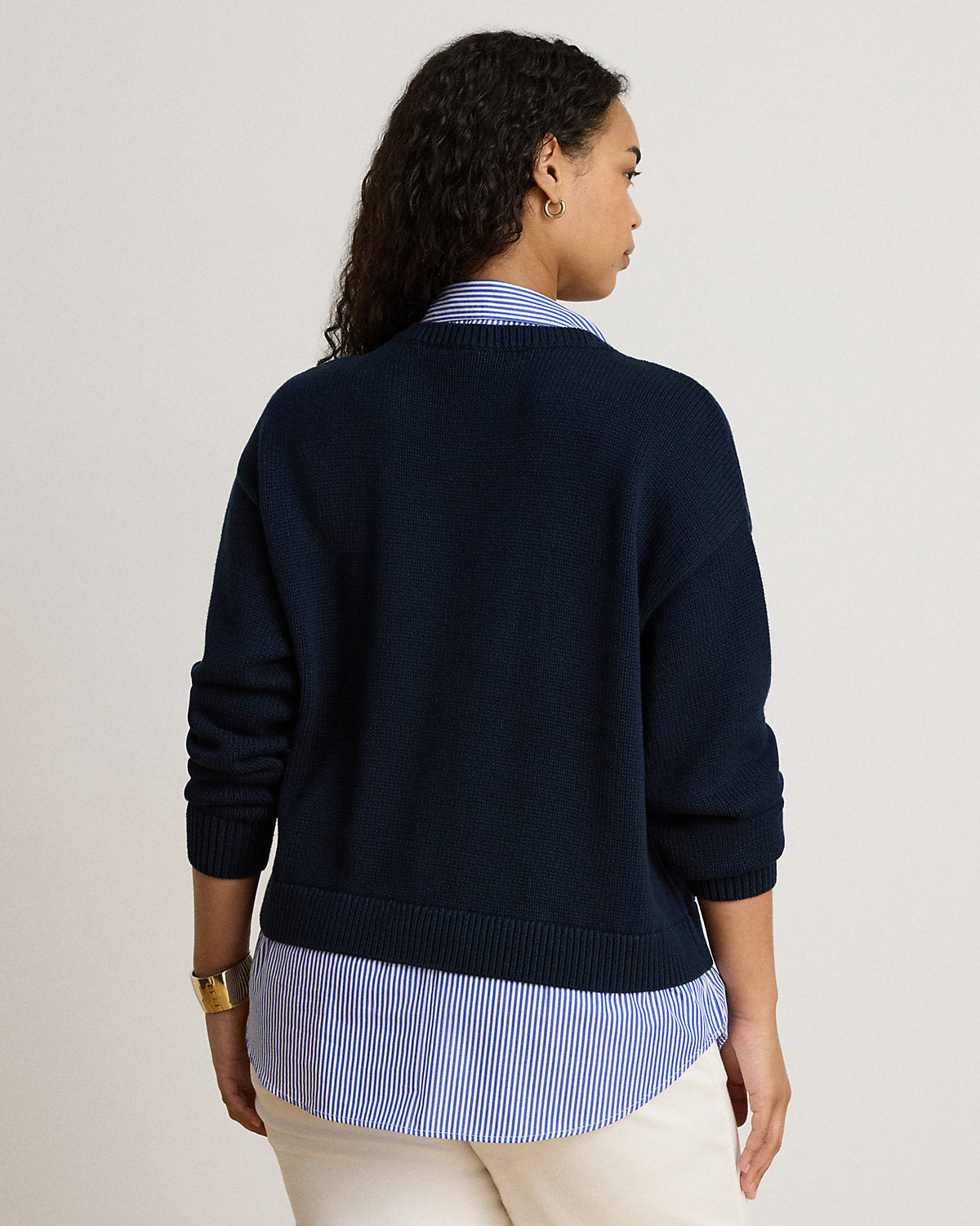 Layered Button-Trim Cotton Sweater