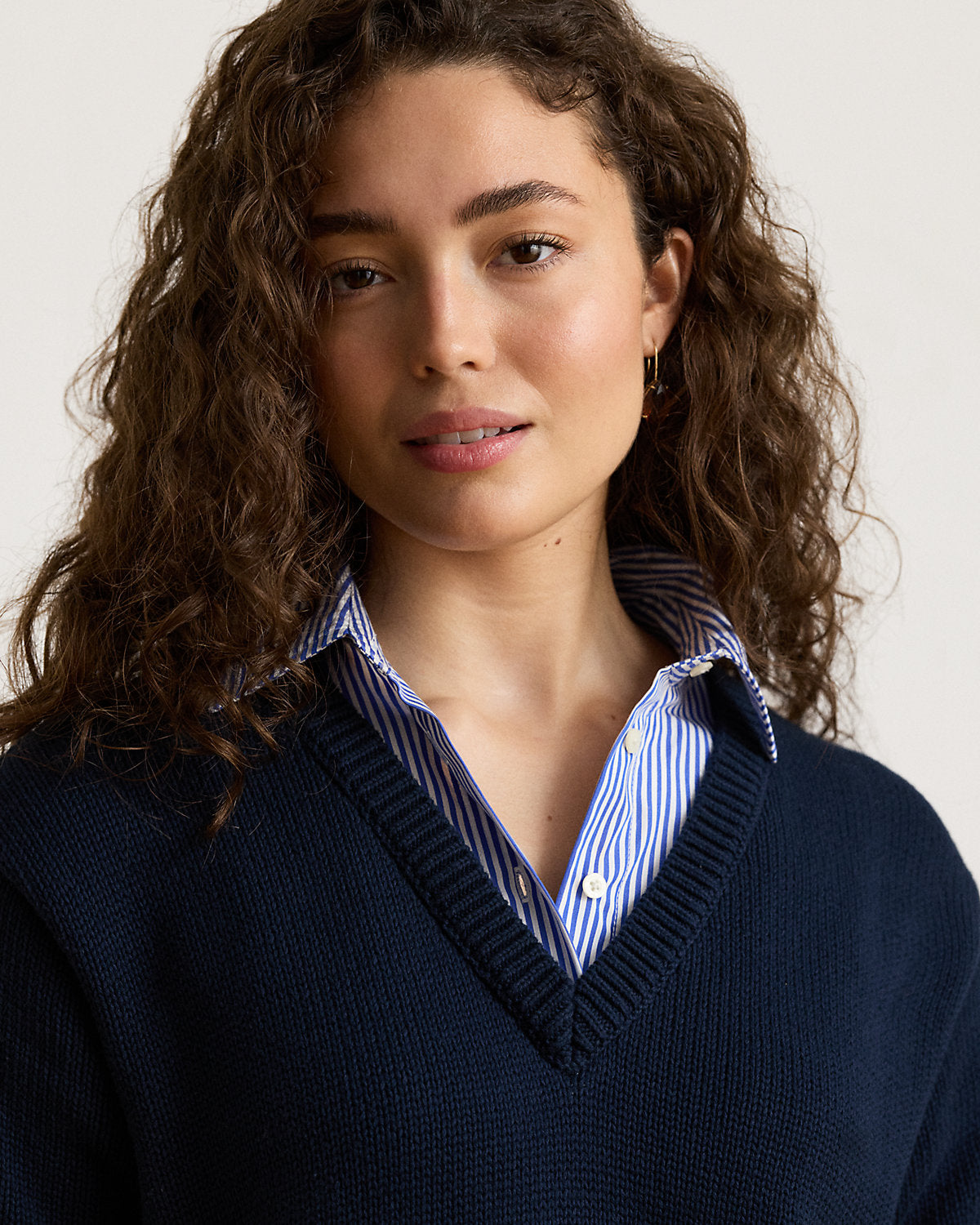 Layered Button-Trim Cotton Sweater