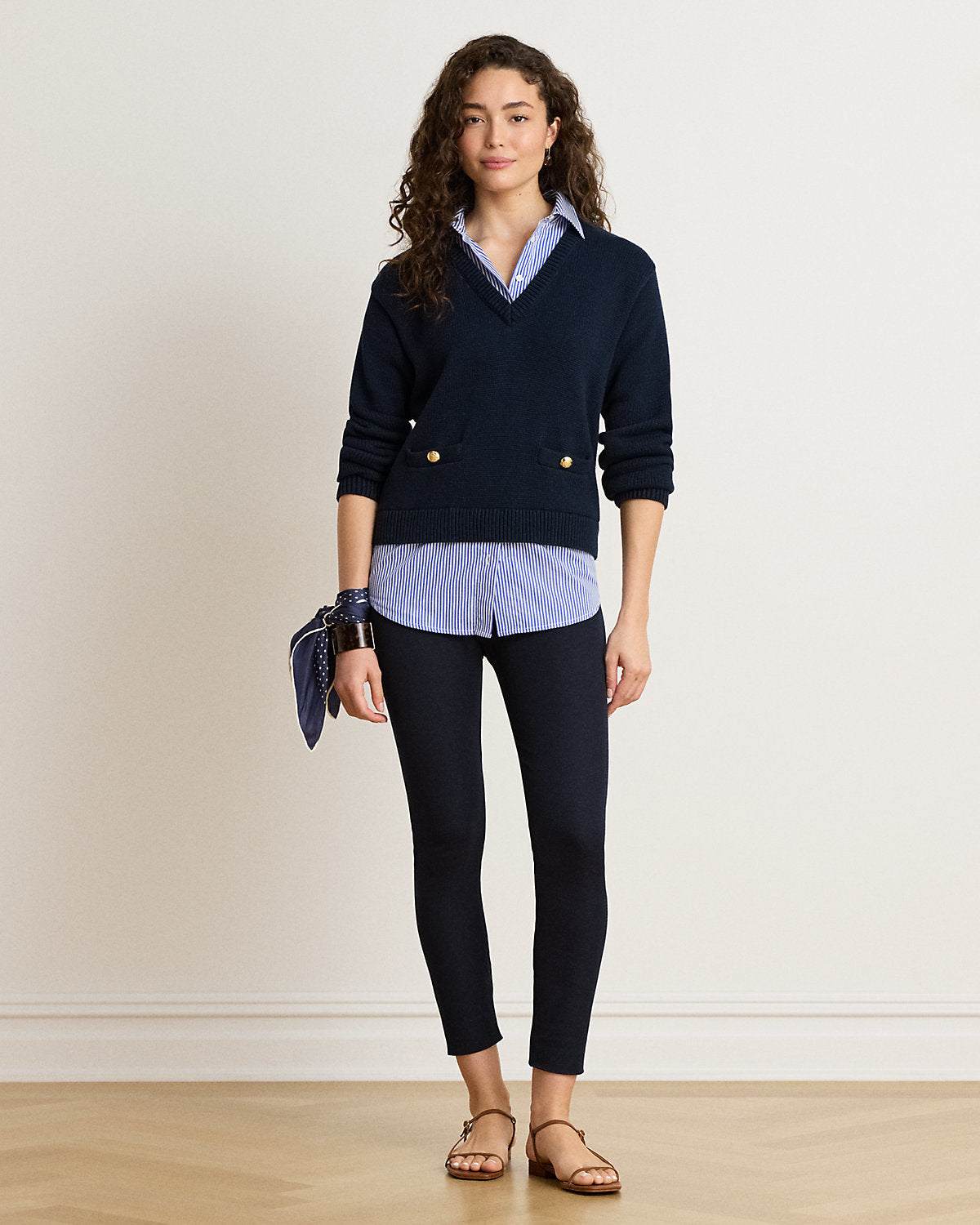 Layered Button-Trim Cotton Sweater