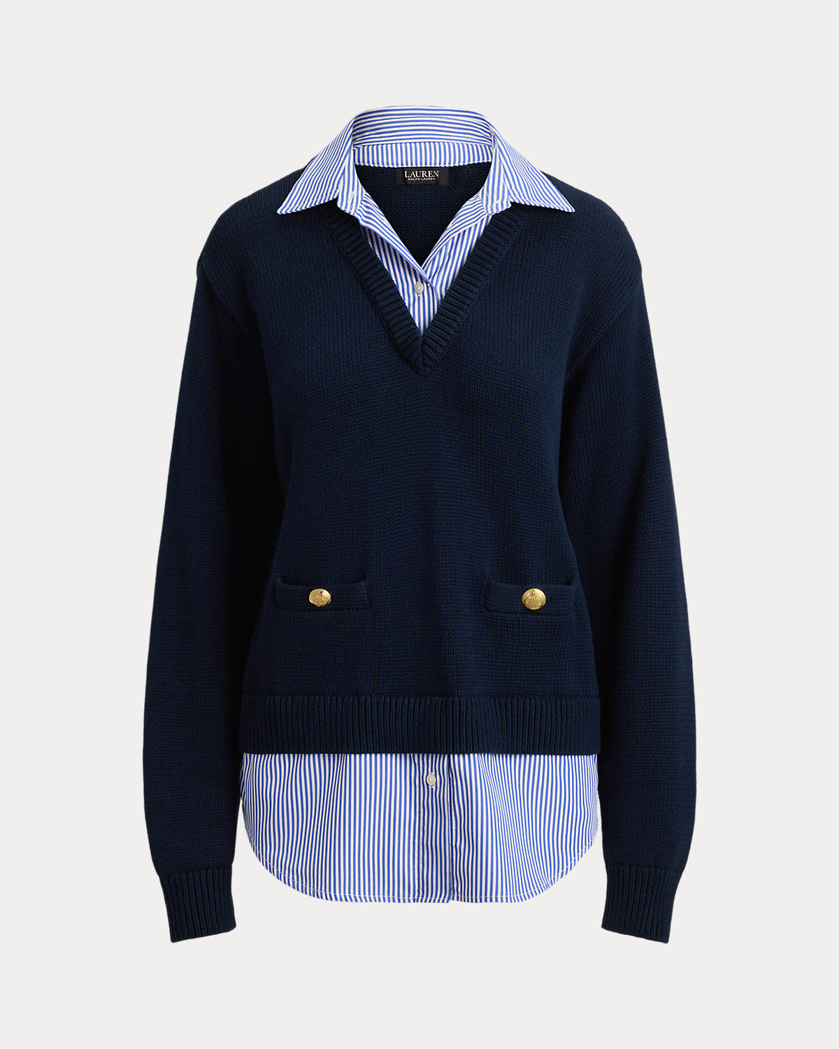 Layered Button-Trim Cotton Sweater