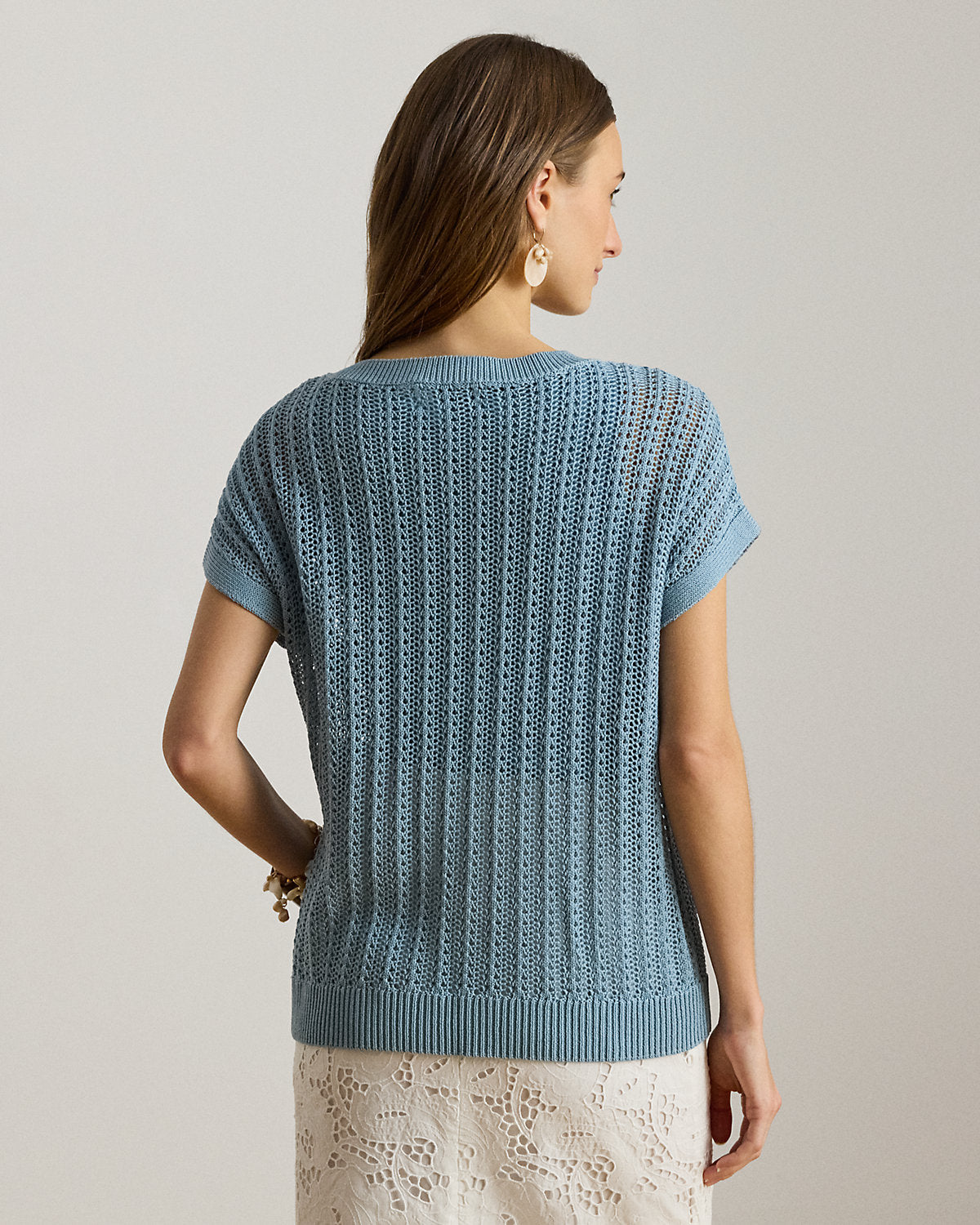 Cotton-Blend Mesh Short-Sleeve Sweater