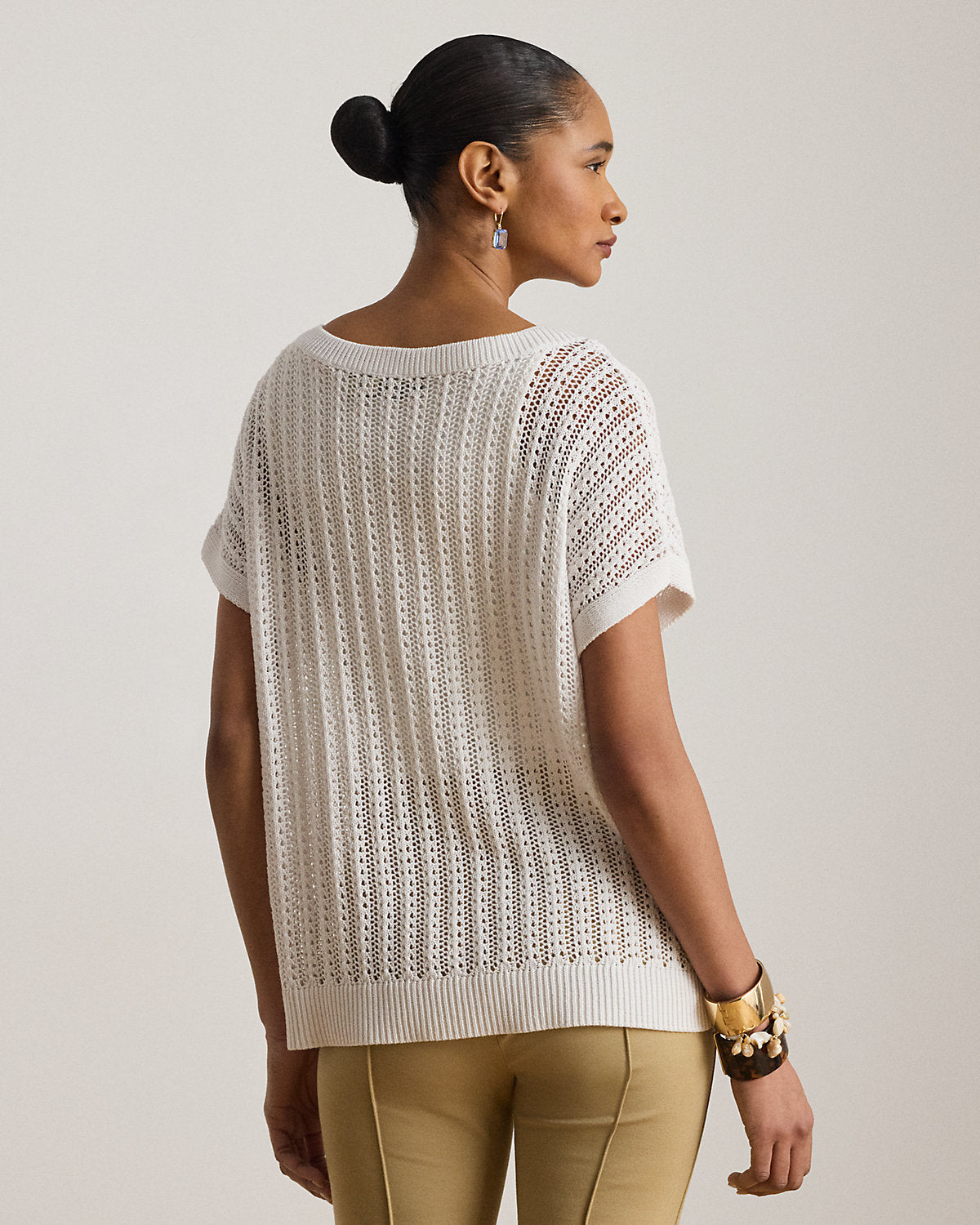 Cotton-Blend Mesh Short-Sleeve Sweater