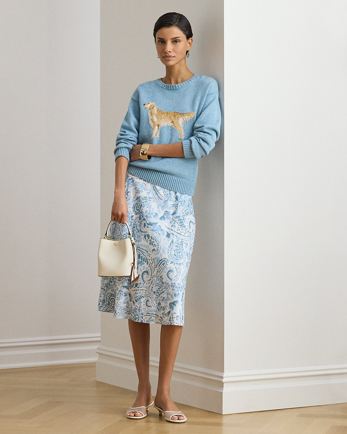 Paisley Crepe Midi Skirt