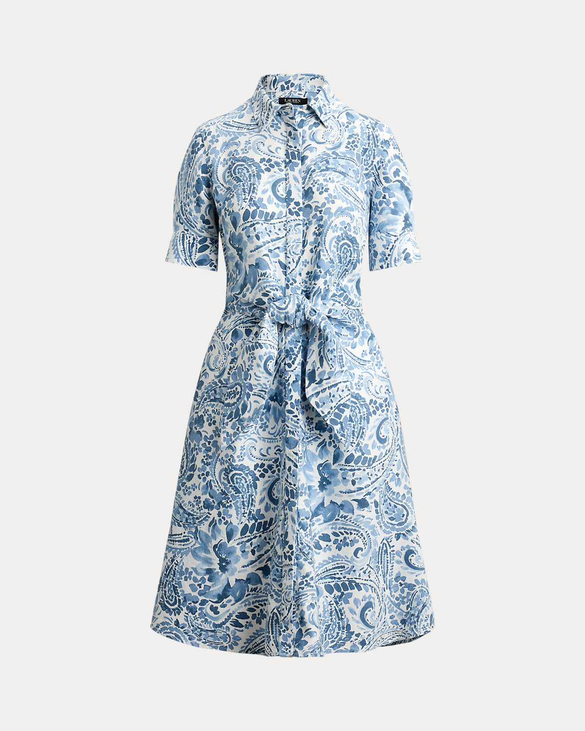 Paisley Tie-Front Linen Shirtdress