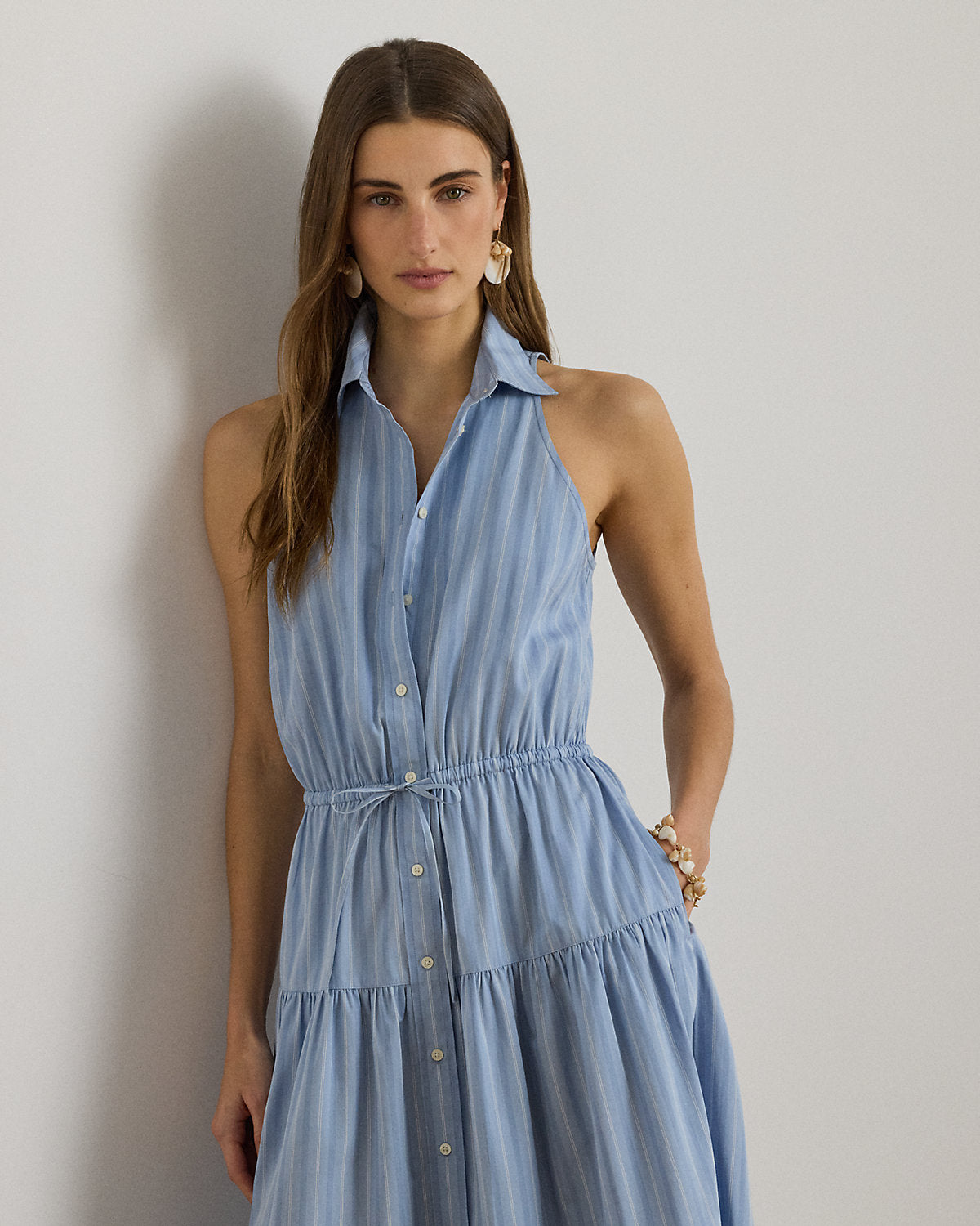 Striped Broadcloth Tiered Shirtdress