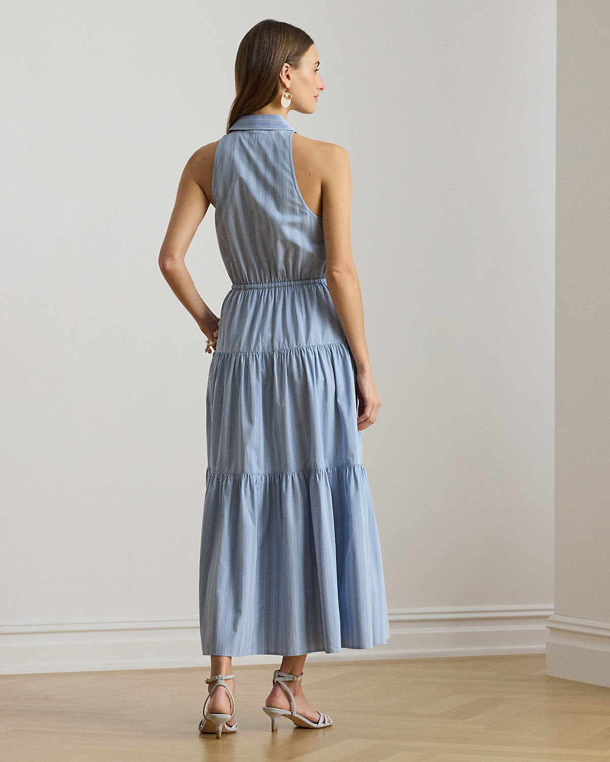 Striped Broadcloth Tiered Shirtdress
