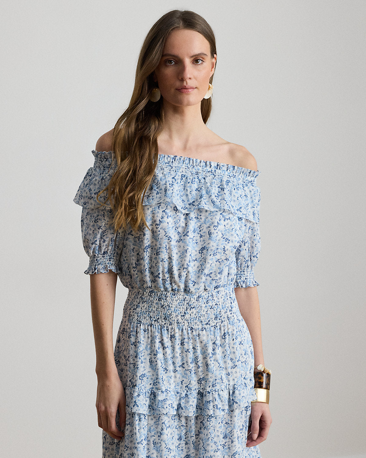 Floral Voile Off-the-Shoulder Dress