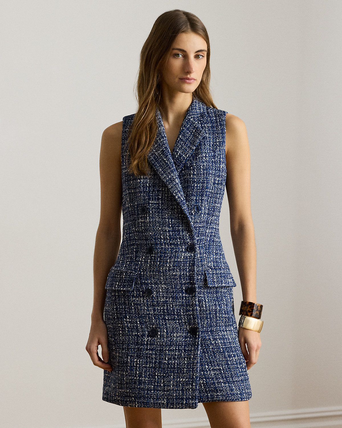 Double-Breasted Boucl¨¦ Sleeveless Dress
