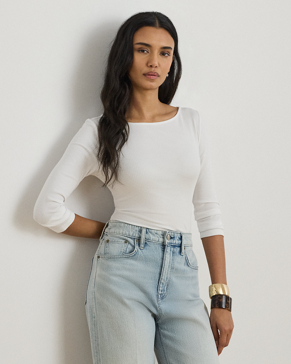 Rib-Knit Cotton-Blend Boatneck Tee