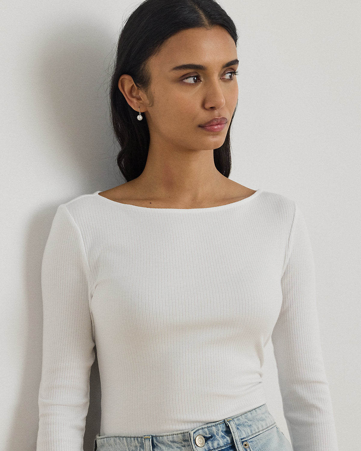 Rib-Knit Cotton-Blend Boatneck Tee