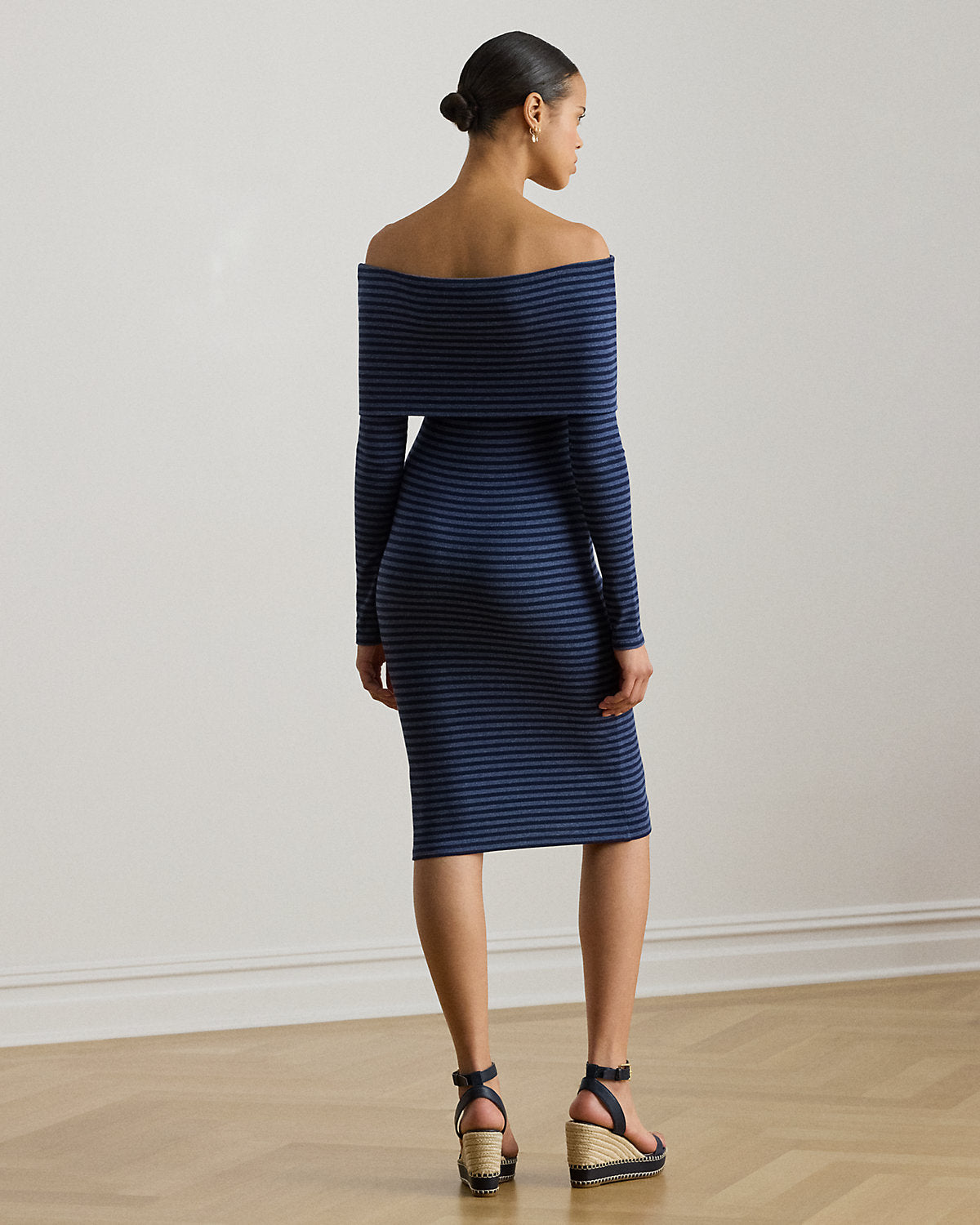 Striped Ribbed Off-the-Shoulder Dress