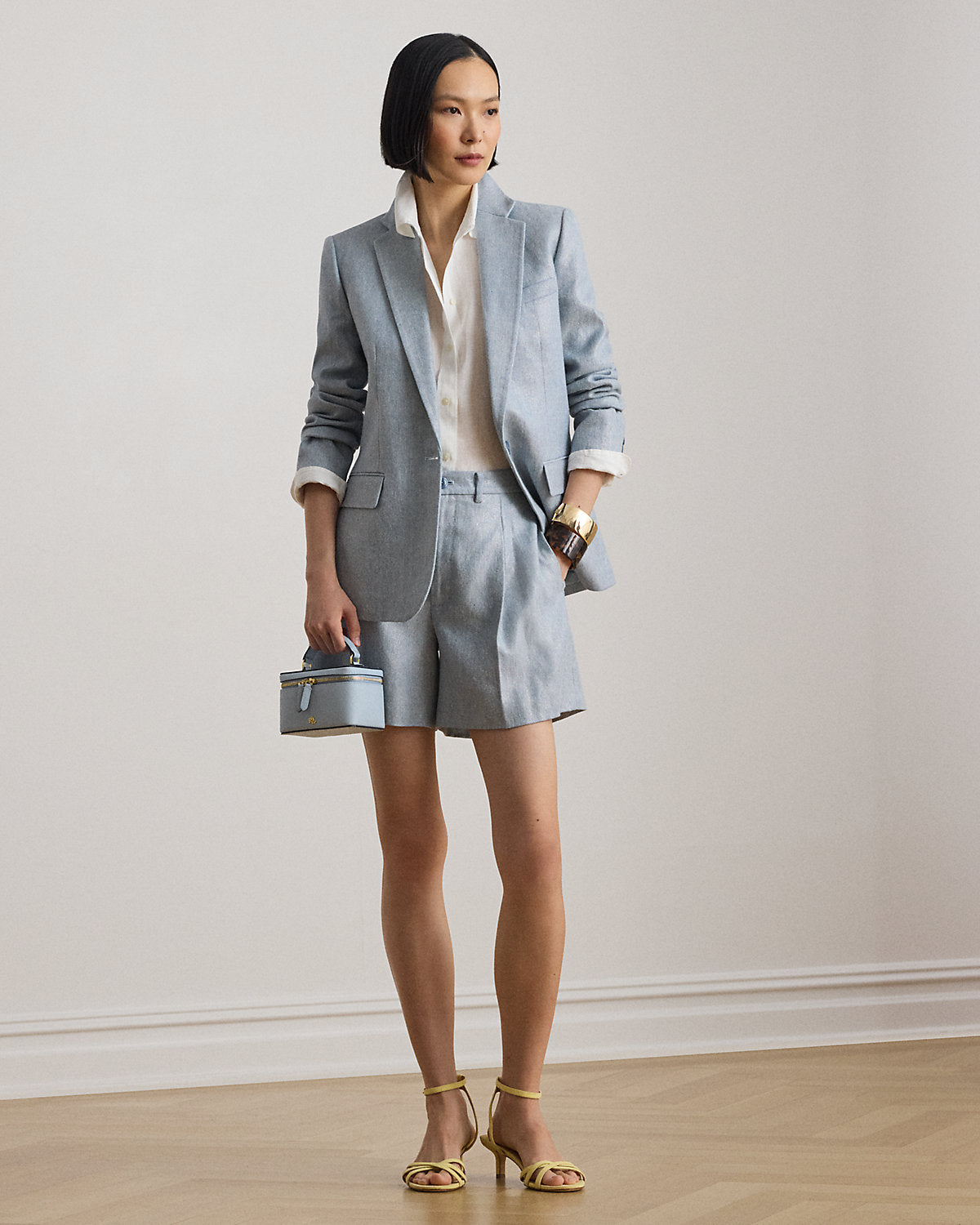 Foiled Basket-Weave Linen-Cotton Blazer