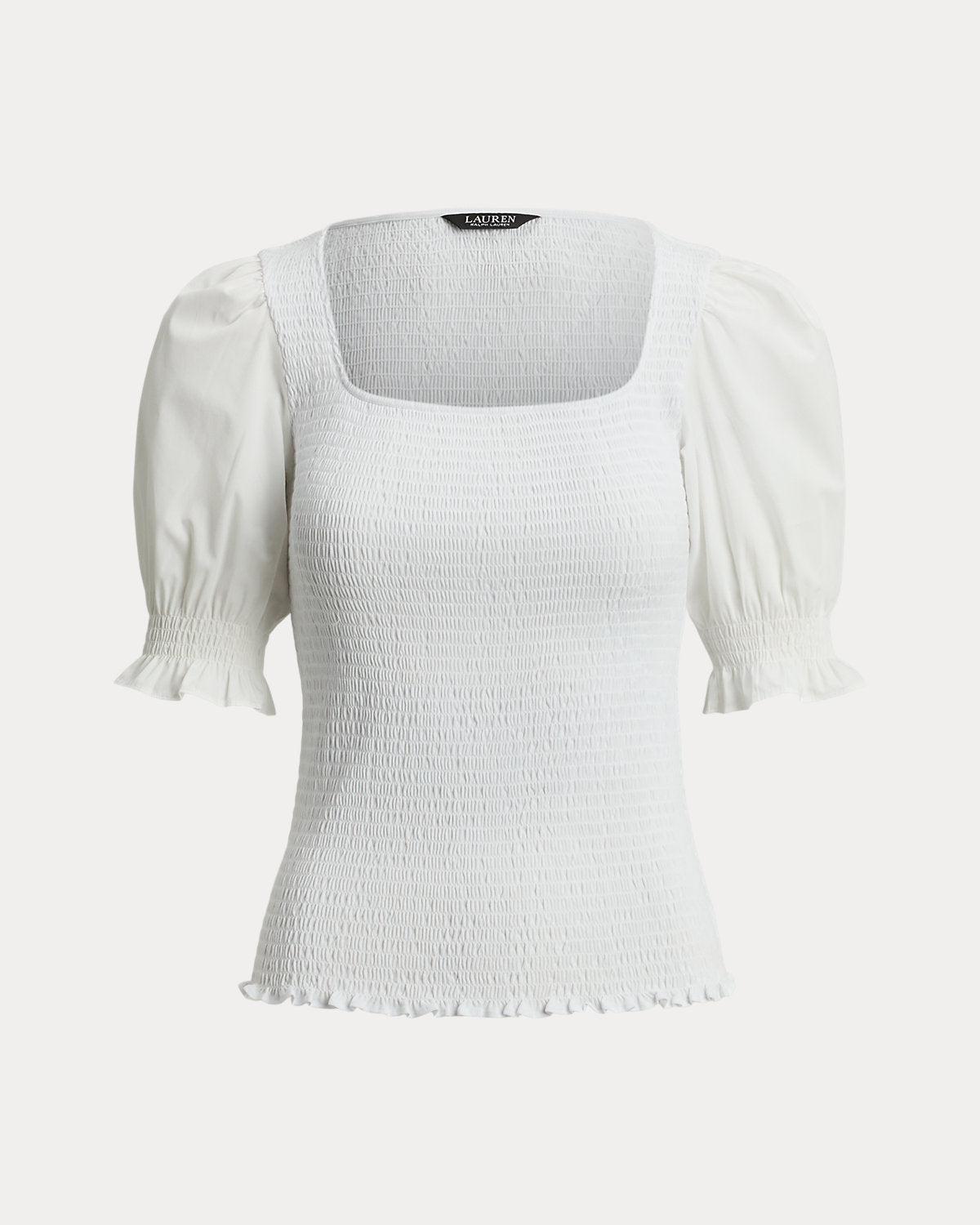 Smocked Cotton Jersey Puff-Sleeve Top