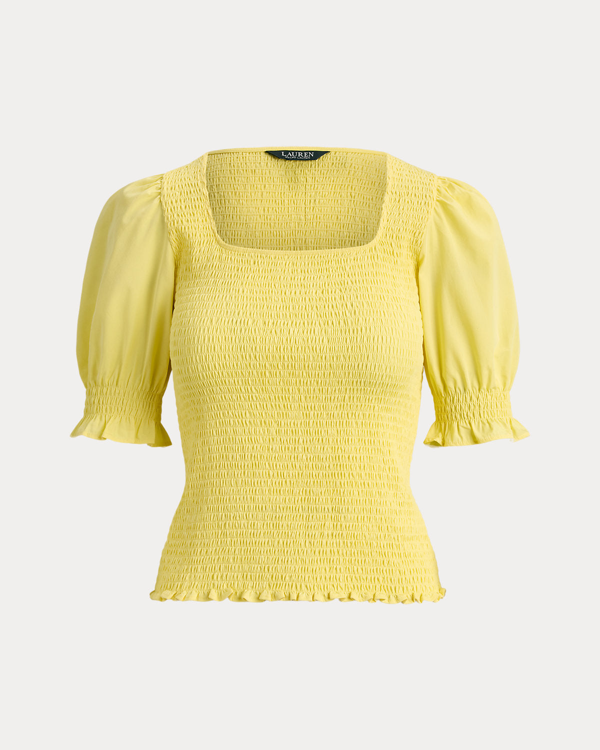 Smocked Cotton Jersey Puff-Sleeve Top